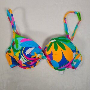 Bleu Rod Beattie Multi Color Floral Print Underwire Bikini Swim Top Size 10